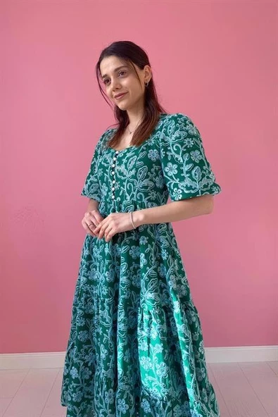 Düğmeli Brode Elbise - Resim 4