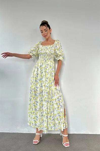 Baskılı Gipe Detaylı Elbise - Resim 3