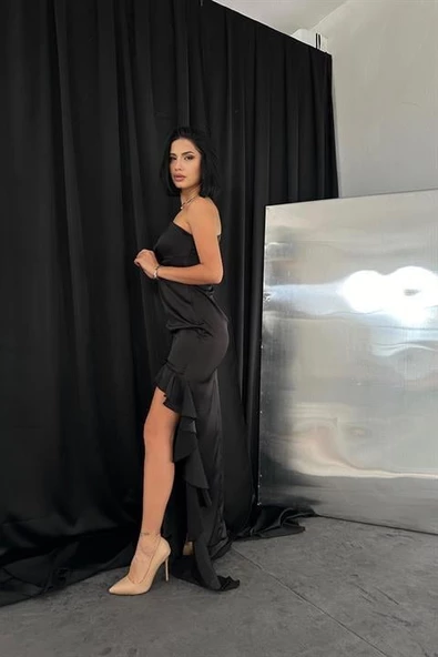 Volanlı Saten Abiye - 3