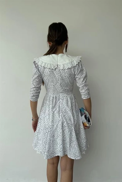 Puantiyeli Önlük Yaka Elbise - Resim 5