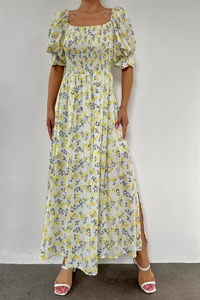 Baskılı Gipe Detaylı Elbise - Resim 5