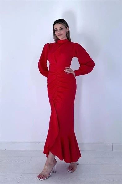 Volanlı Uzun Kol Elbise