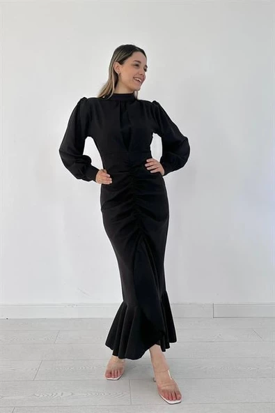 Volanlı Uzun Kol Elbise - 2