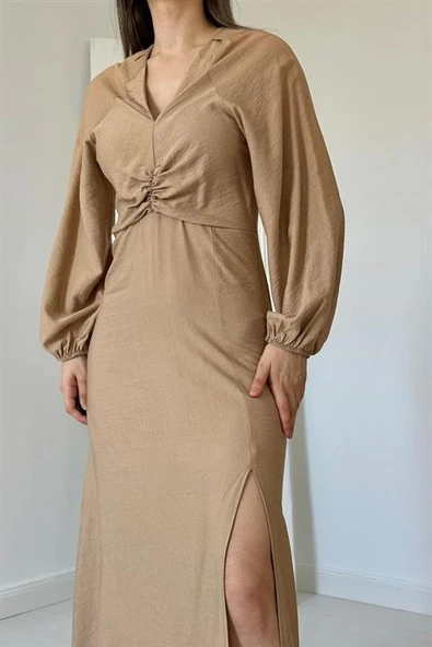 Büzgülü Krep Elbise - Resim 2