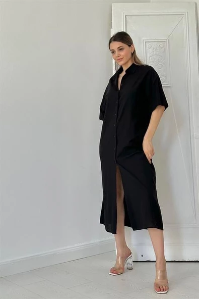Keten Kısa Kollu Elbise - 2