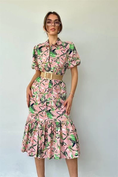 Kemerli GömlekYaka Elbise - Resim 2