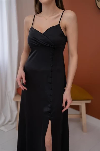 Askılı Saten Elbise - 4
