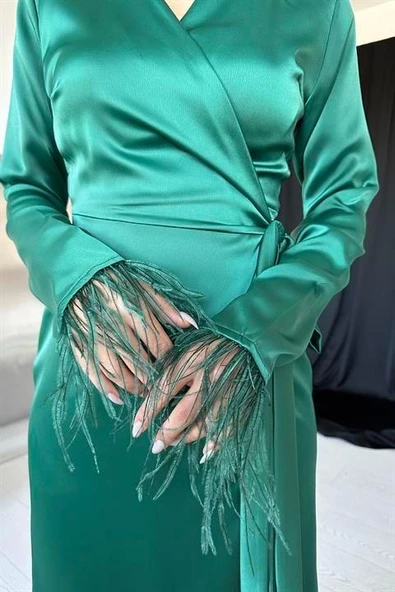 Yandan Bağlamalı Saten Elbise - Resim 5