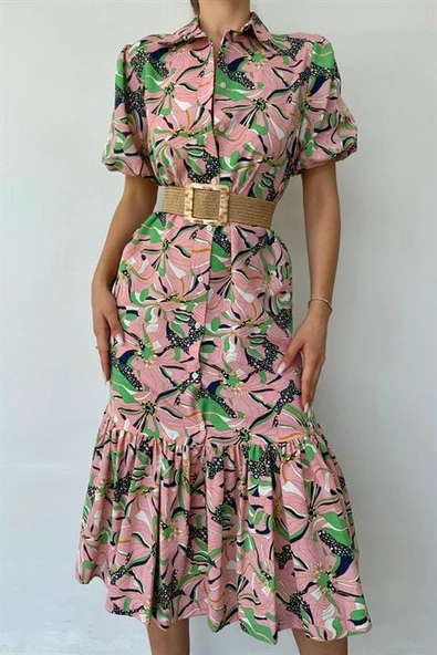 Kemerli GömlekYaka Elbise - Resim 4