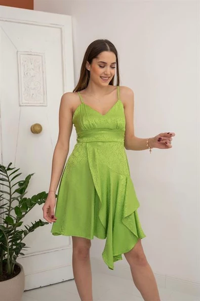 Jakarlı Asimetrik Elbise - Resim 4