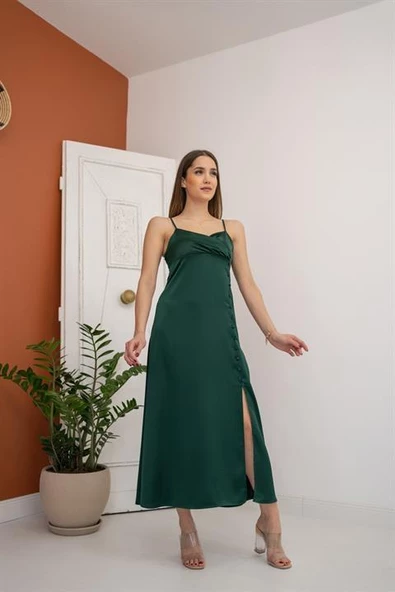 Askılı Saten Elbise - Resim 2