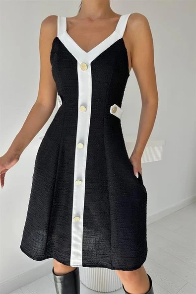 Süs Cepli Askılı Elbise - Resim 5