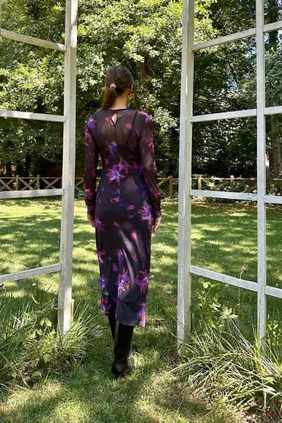 Transparan Desenli Elbise - Resim 7