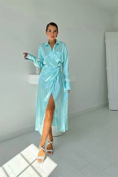 Kuşaklı Gömlek Elbise