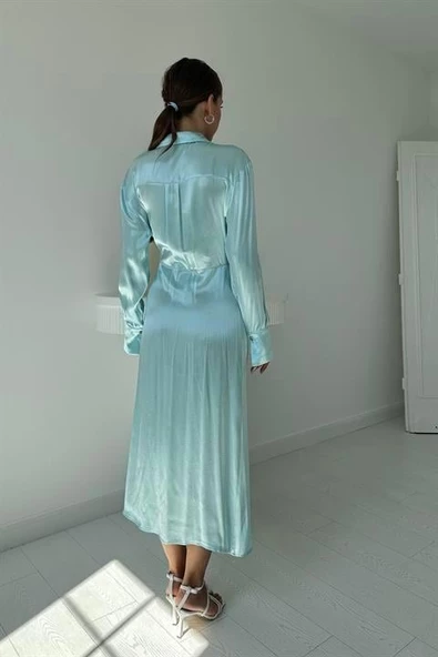 Kuşaklı Gömlek Elbise - 7