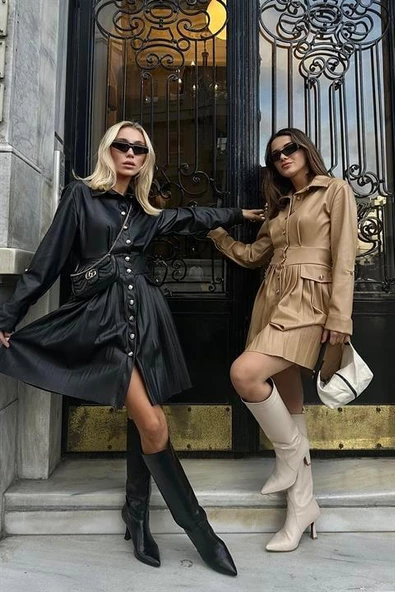 Piliseli Deri Elbise - Resim 7