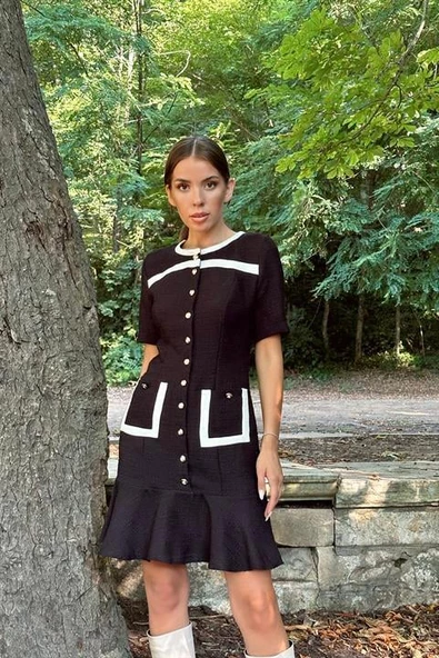 Cep Detaylı Düğmeli Elbise - Resim 6