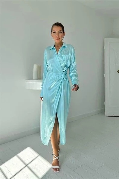 Kuşaklı Gömlek Elbise - 2