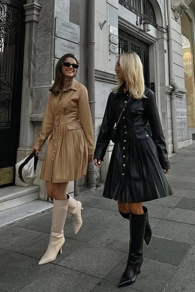 Piliseli Deri Elbise - Resim 6