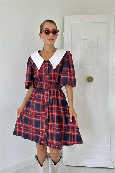 Bebe Yaka Ekose Elbise - Resim 4