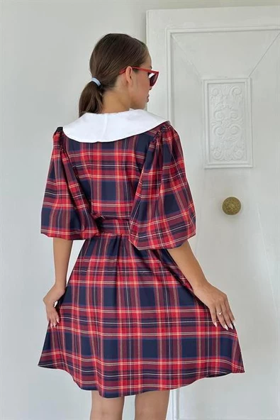 Bebe Yaka Ekose Elbise - Resim 6