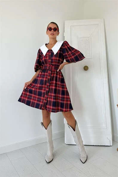 Bebe Yaka Ekose Elbise - Resim 2