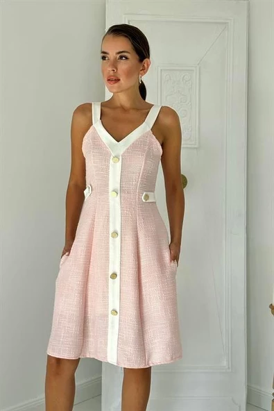 Süs Cepli Askılı Elbise - Resim 4