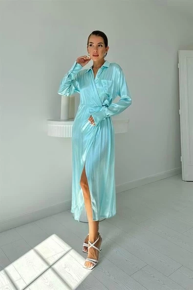 Kuşaklı Gömlek Elbise - 3