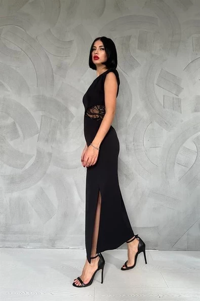 Belinden Dantel Detaylı Elbise - Resim 2