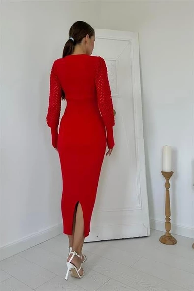 Kolları Örgülü Triko Elbise - Resim 7