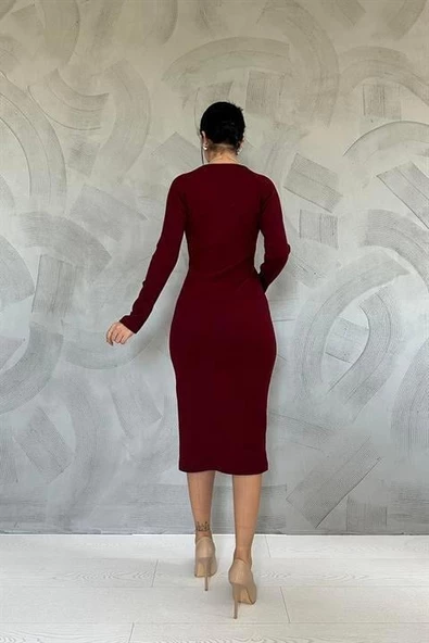 Eteği Yırtmaçlı Triko Elbise - Resim 4