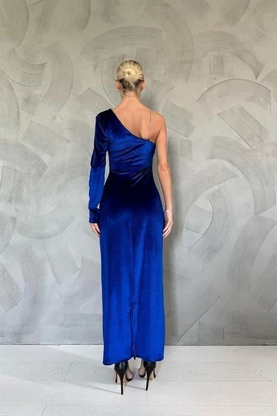 Tek Omuzlu Taş Askılı Elbise - Resim 6