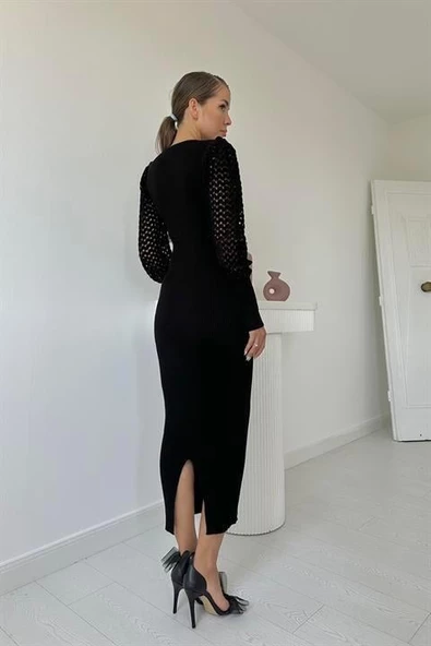 Kolları Örgülü Triko Elbise - Resim 7