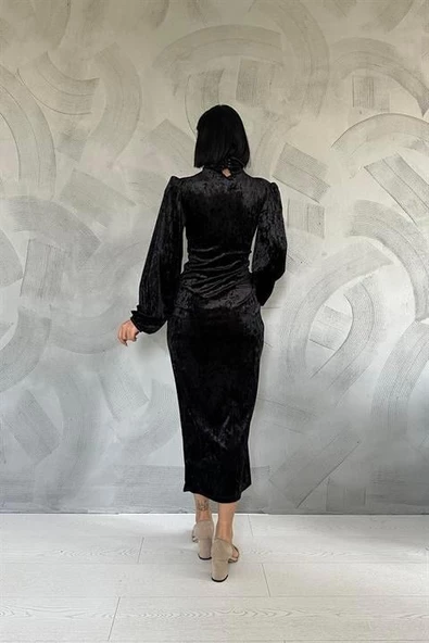 Taşlı Büzgülü Elbise - Resim 5