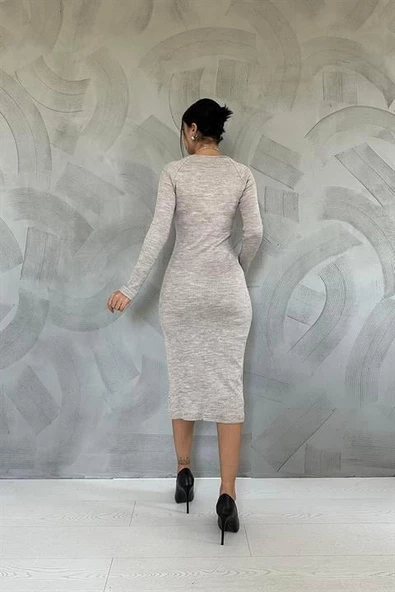 Eteği Yırtmaçlı Triko Elbise - Resim 4