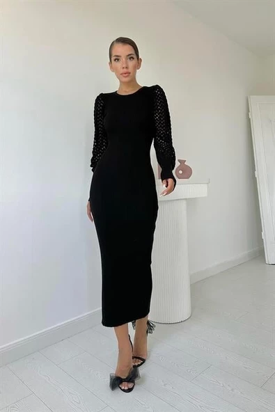 Kolları Örgülü Triko Elbise ürün görseli