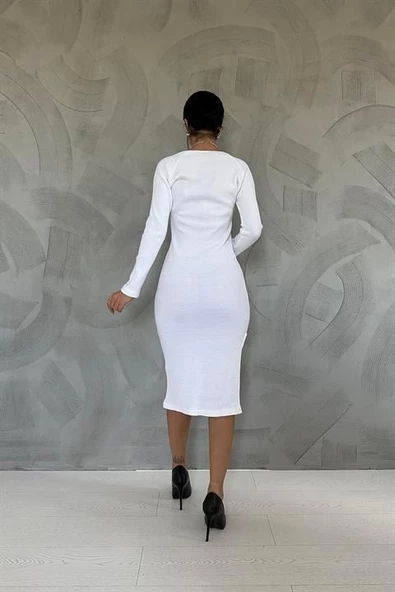 Eteği Yırtmaçlı Triko Elbise - Resim 4