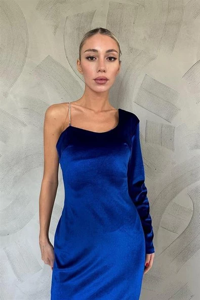 Tek Omuzlu Taş Askılı Elbise - Resim 2