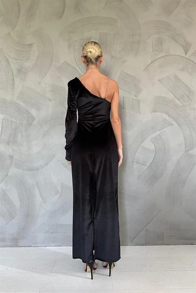 Tek Omuzlu Taş Askılı Elbise - Resim 5