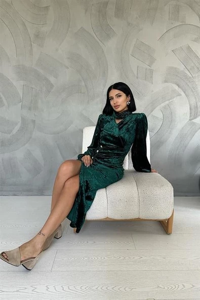Taşlı Büzgülü Elbise - 3