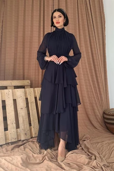 Dik Yaka Bel Detaylı Elbise ürün görseli