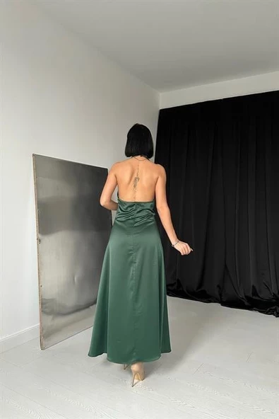 Pileli Saten Elbise - Resim 3