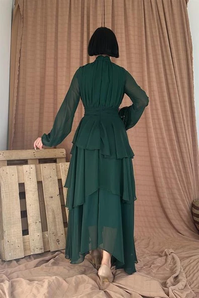 Dik Yaka Bel Detaylı Elbise - 3