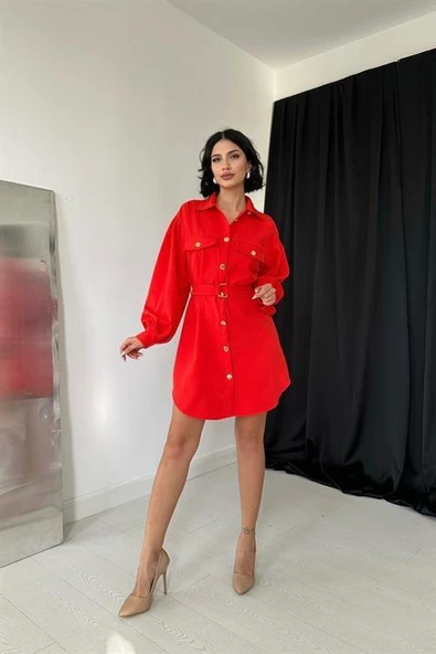 Kemerli Gömlek Elbise