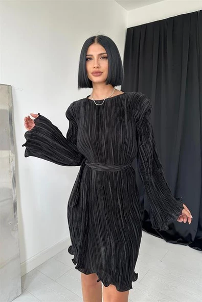 Saten Piliseli Elbise - Resim 3