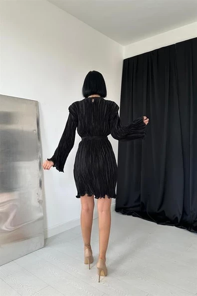 Saten Piliseli Elbise - Resim 4