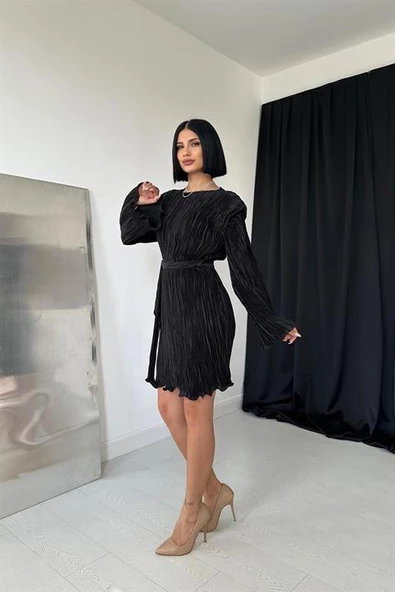 Saten Piliseli Elbise - Resim 2