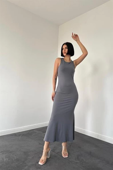 Kolsuz Bisiklet Yaka Elbise - 3