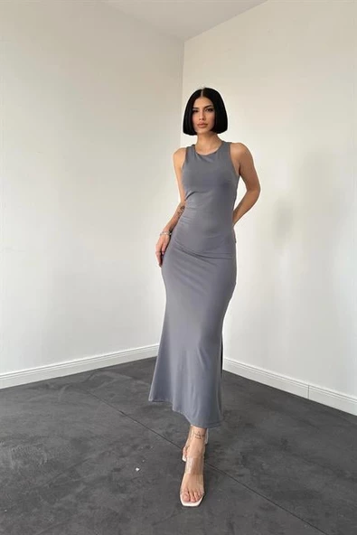 Kolsuz Bisiklet Yaka Elbise - 2