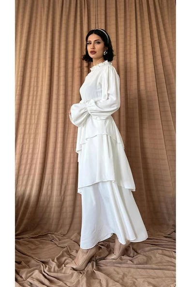 Gül Kemerli Kat Kat Elbise - Resim 2